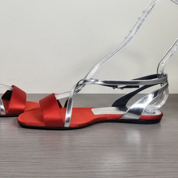 Roger Vivier Strappy Flat Sandals, Red Satin - Picture 6 of 11